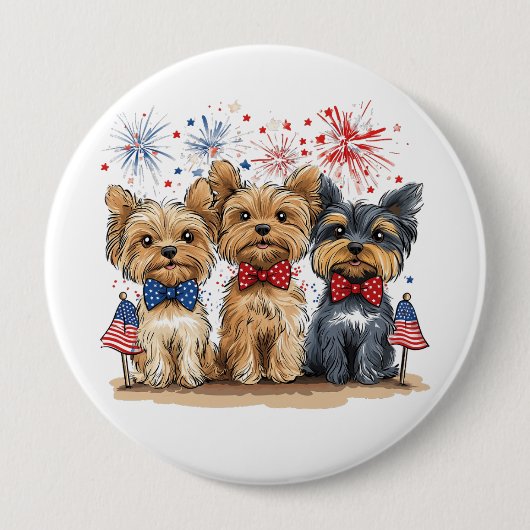 Happy 4th of July Yorkshire Terriër Honden Ronde Button 4,0 Cm (Voorkant)