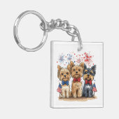 Happy 4th of July Yorkshire Terriër Honden Sleutelhanger (Voorkant Links)