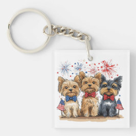 Happy 4th of July Yorkshire Terriër Honden Sleutelhanger