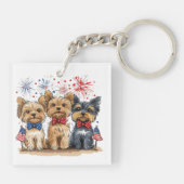 Happy 4th of July Yorkshire Terriër Honden Sleutelhanger (Achterkant)