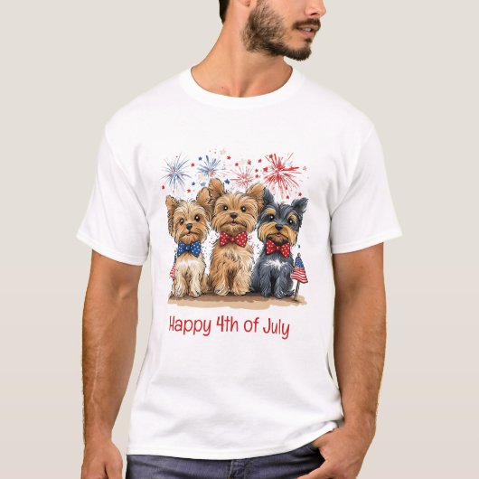 Happy 4th of July Yorkshire Terriër Honden T-shirt (Voorkant)
