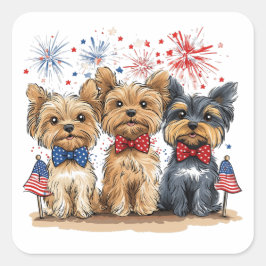 Happy 4th of July Yorkshire Terriër Honden Vierkante Sticker