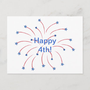 Happy 4th Red White en Blue Fireworks Stars Briefkaart