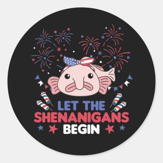 Happy 4th Sweet Blobfish met Fireworks America Ronde Sticker (Voorkant)