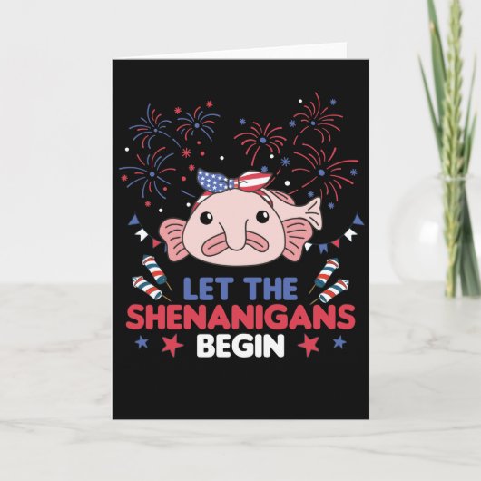 Happy 4th Sweet Blobfish with Fireworks America Ho Feestdagen Kaart (Voorkant)
