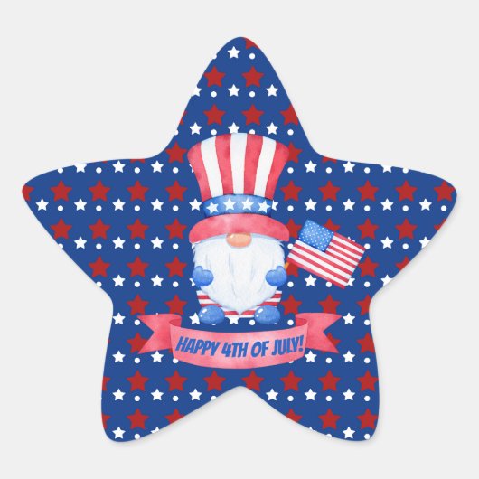 Happy 4th van juli Leuke Waterverf Gnomen Blue Ster Sticker (Voorkant)