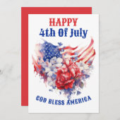 Happy 4th van juli waterverf Blauw Rood Feestdagenkaart (Voorkant / Achterkant)