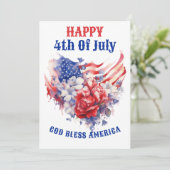 Happy 4th van juli waterverf Blauw Rood Feestdagenkaart (Staand voorkant)