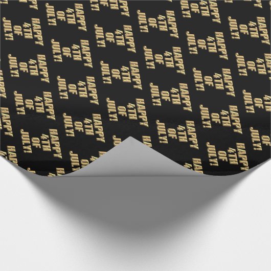 Happy 4th van juli zwart glanzend inpakpapier (Hoek)