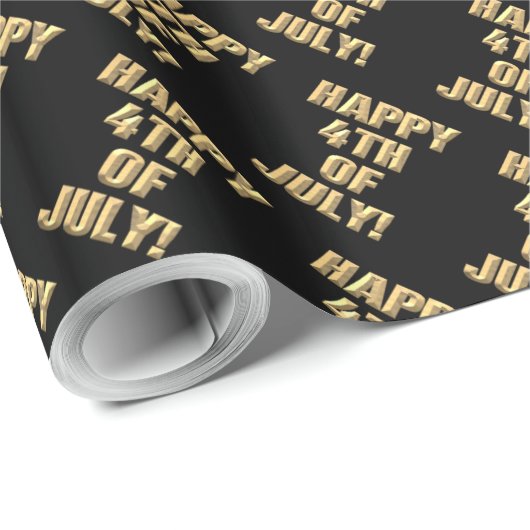 Happy 4th van juli zwart glanzend inpakpapier (Rol Hoek)