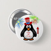 HAPPY 4TH VAN JULY Cute Penguin Fireworks Rocket Ronde Button 5,7 Cm (Voorkant /achterkant)