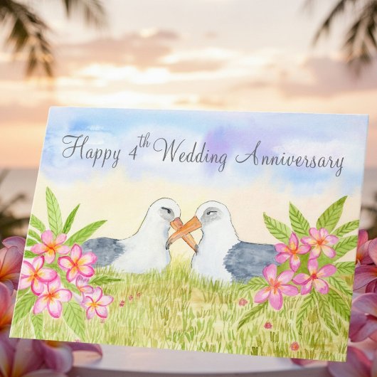 Happy 4th Wedding Anniversary Laysan Albatross Kaart