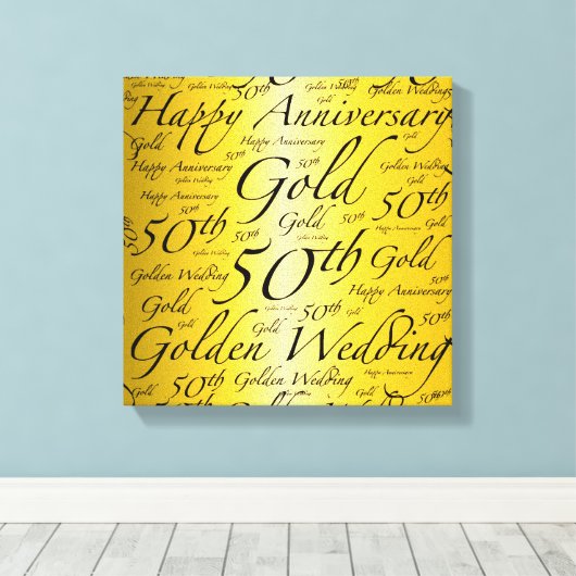 Happy 50e Jubileum Word Art Graphic Canvas Afdruk (Insitu (Houten vloer))