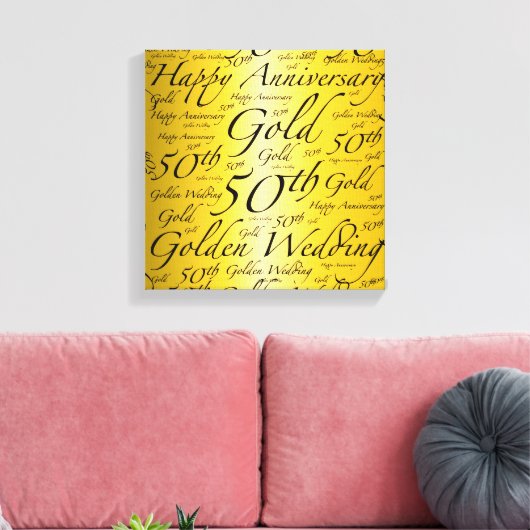 Happy 50e Jubileum Word Art Graphic Canvas Afdruk (Insitu (Woonkamer))