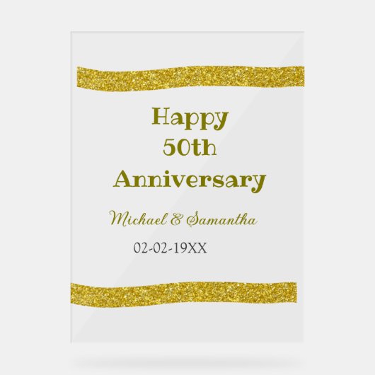 Happy 50th anniversary golden glitter border gray acryl bord (Voorkant)