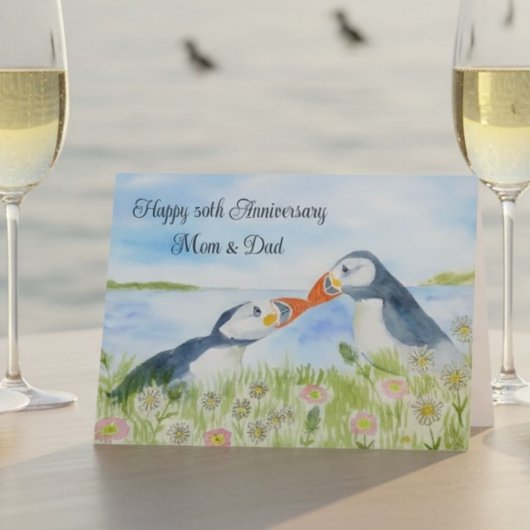Happy 50th Anniversary Mom & Dad Puffins Kaart