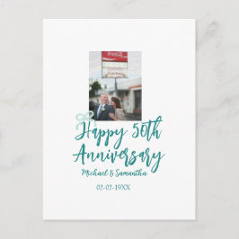 Happy 50th anniversary photo turquoise bow name da briefkaart
