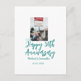 Happy 50th anniversary photo turquoise bow name da briefkaart