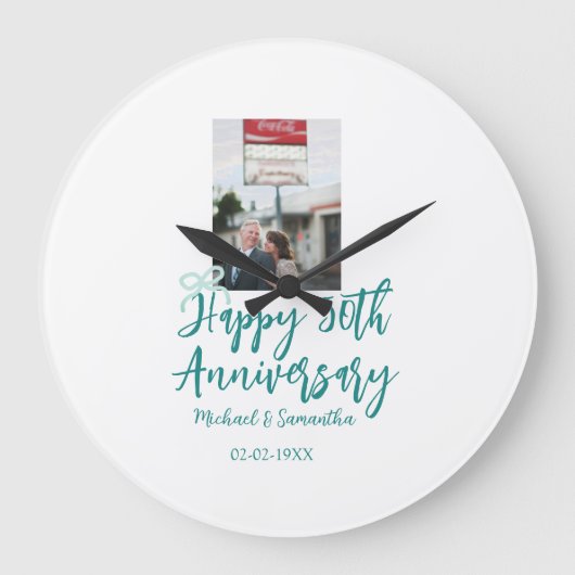 Happy 50th anniversary photo turquoise bow name da grote klok (Voorkant)