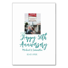 Happy 50th anniversary photo turquoise bow name da kaart