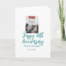 Happy 50th anniversary photo turquoise bow name da kaart