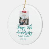Happy 50th anniversary photo turquoise bow name da keramisch ornament (Links)