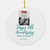 Happy 50th anniversary photo turquoise bow name da keramisch ornament (Achterkant)