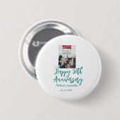 Happy 50th anniversary photo turquoise bow name da ronde button 5,7 cm (Voorkant /achterkant)