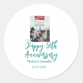 Happy 50th anniversary photo turquoise bow name da ronde sticker