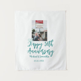 Happy 50th anniversary photo turquoise bow name da wandkleed
