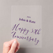 Happy 50th anniversary purple name year simple  acryl uitnodigingen (Insitu (Draagbaar))