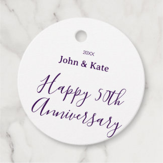 Happy 50th anniversary purple name year simple  bedankjes labels