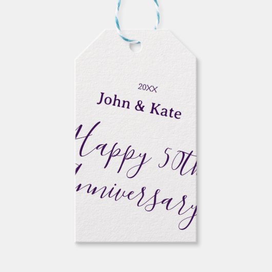Happy 50th anniversary purple name year simple  cadeaulabel (Voorkant)
