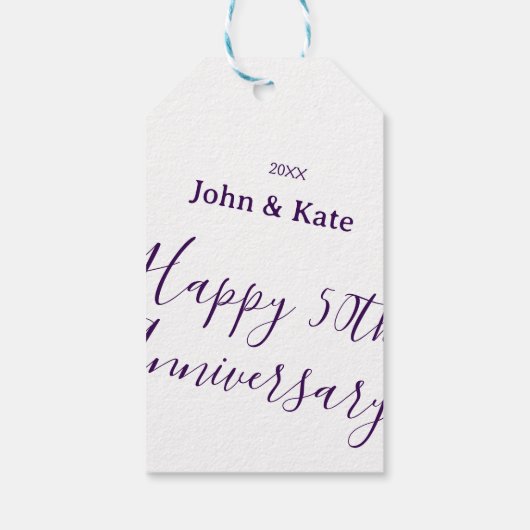 Happy 50th anniversary purple name year simple  cadeaulabel (Achterkant)