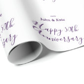 Happy 50th anniversary purple name year simple  cadeaupapier (Rol Hoek)