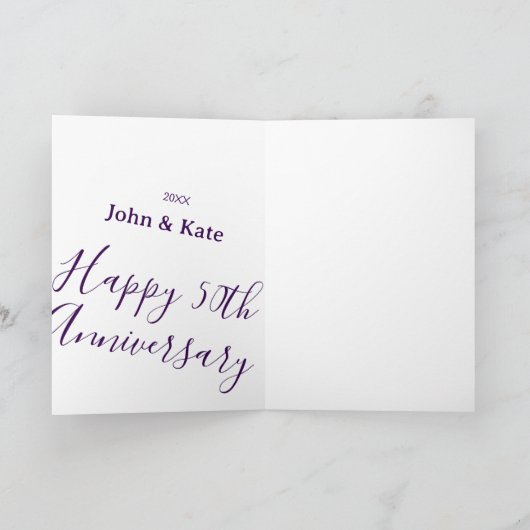 Happy 50th anniversary purple name year simple  kaart (Binnen)