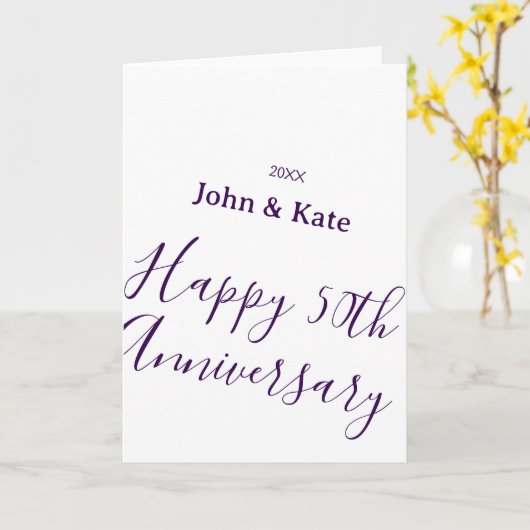 Happy 50th anniversary purple name year simple  kaart (Gele Bloem)