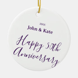 Happy 50th anniversary purple name year simple  keramisch ornament