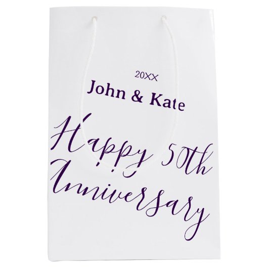 Happy 50th anniversary purple name year simple  medium cadeauzakje (Voorkant)