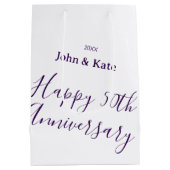Happy 50th anniversary purple name year simple  medium cadeauzakje (Achterkant)