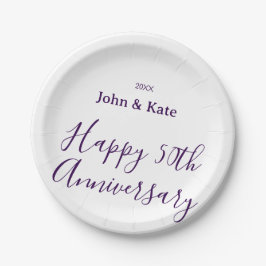 Happy 50th anniversary purple name year simple  papieren bordje