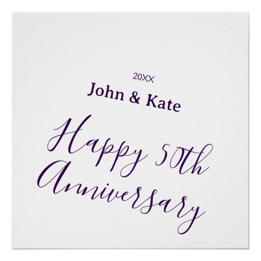 Happy 50th anniversary purple name year simple perfect poster (Voorkant)