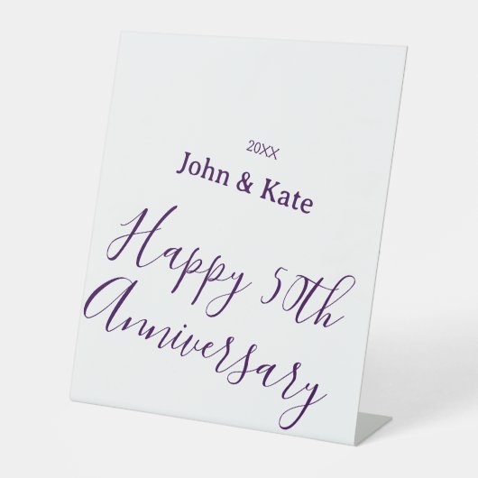 Happy 50th anniversary purple name year simple  reclamebord met voetstuk (Voorkant)
