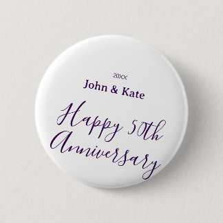 Happy 50th anniversary purple name year simple  ronde button 5,7 cm