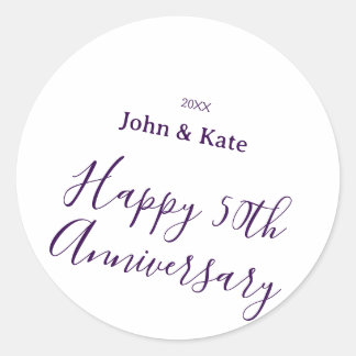 Happy 50th anniversary purple name year simple  ronde sticker