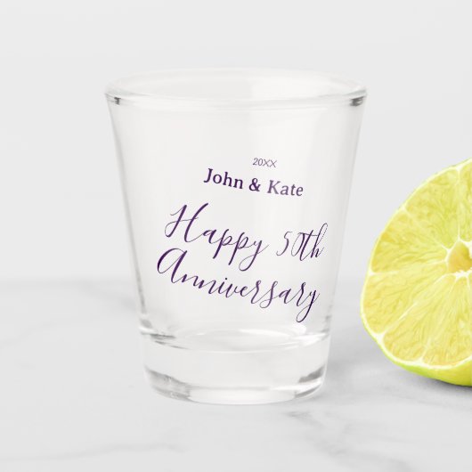 Happy 50th anniversary purple name year simple  shot glas (Voorkant)