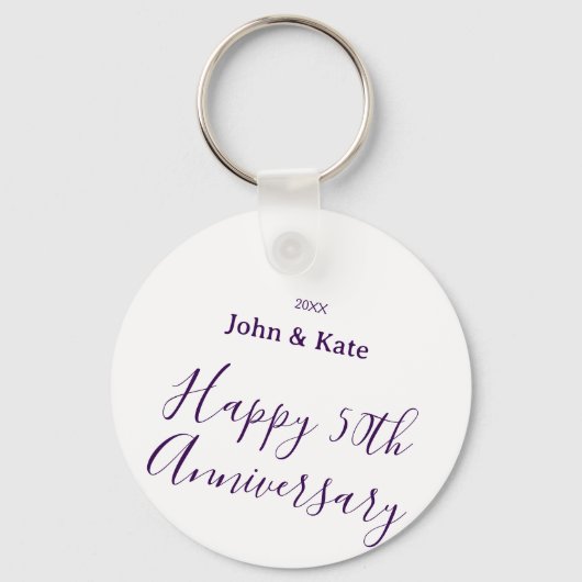 Happy 50th anniversary purple name year simple  sleutelhanger (Voorkant)