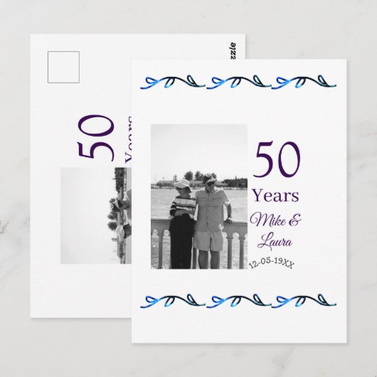 Happy 50th Anniversary Voeg paar naam datum bruilo Briefkaart (Voorkant / Achterkant)