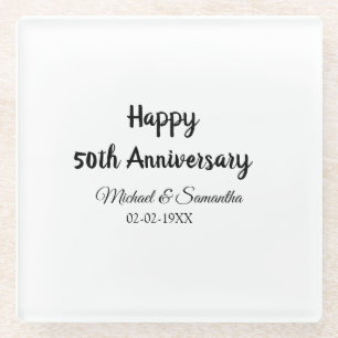 Happy 50th Anniversary Voeg paar naam datum bruilo Glazen Onderzetter