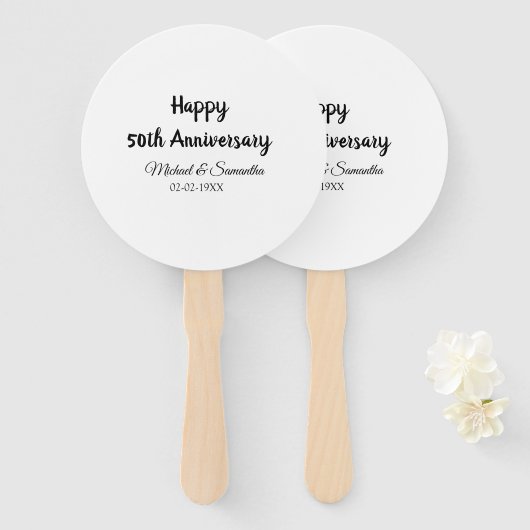 Happy 50th Anniversary Voeg paar naam datum bruilo Handwaaier (Voorkant en achterkant)